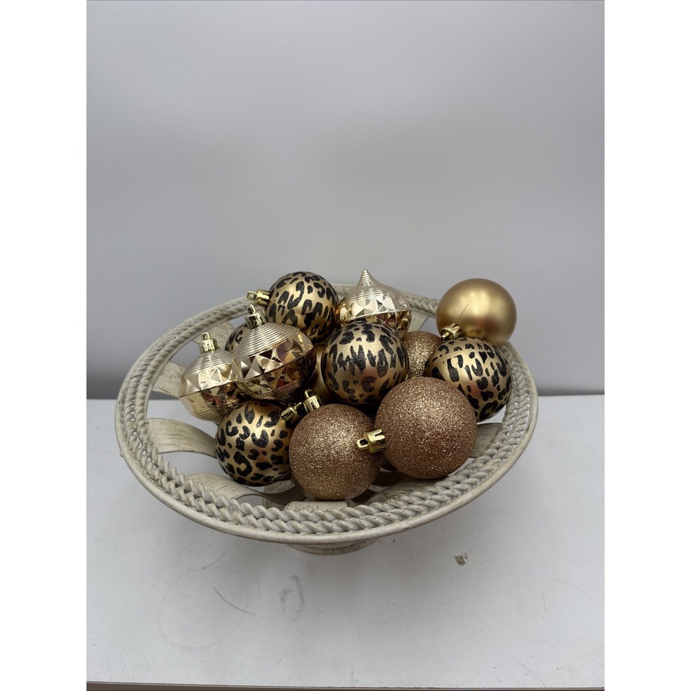 20 Shatterproof Med 2" Christmas Tree Ornaments Gold Glitter Matte Cheetah EUC